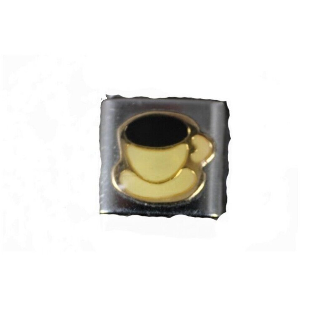 Eternity Coffee Cup Stainless Enamel Gold Elastic Stretch Link Italian Charm